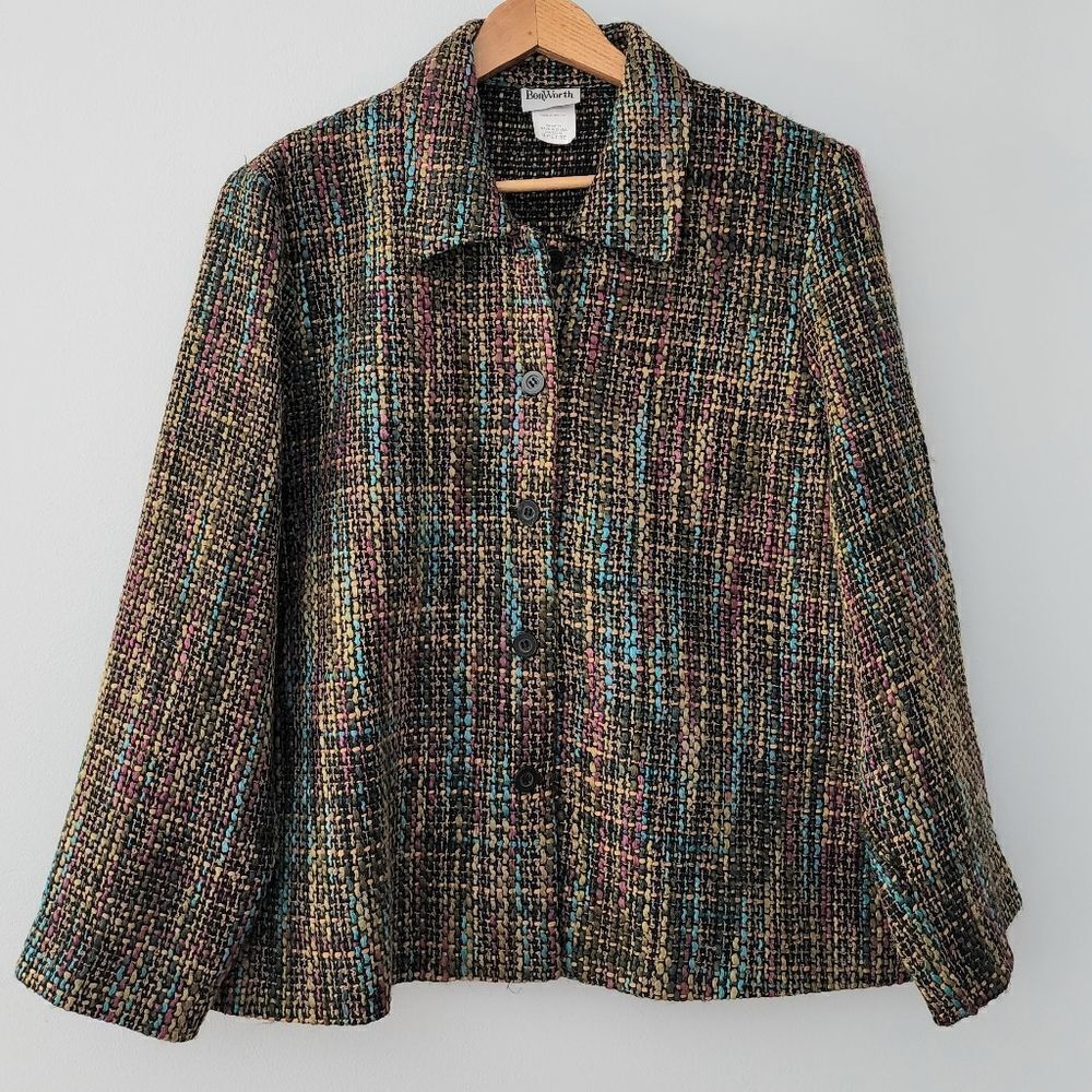 Bon Worth vintage blazer petite medium women's button front multicolor